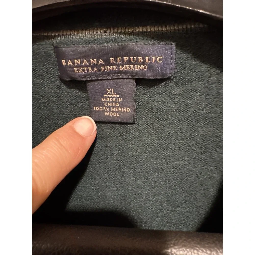 Banana Republic Extra Fine Merino Wool Sweater‎ Mens XL Crew Neck Pullover Green